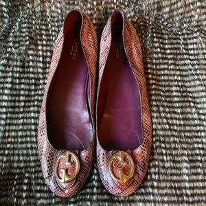 Gucci Snakeskin GG Logo Flats
